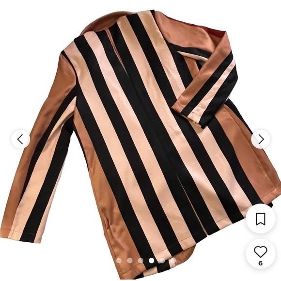 KOANDAILY Tan Black Jacket Wool Striped Collar Buttoned Front - Picture 4 of 10